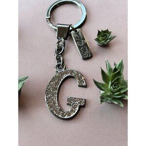 Silver Tone Keychain Initial "G" G New York Clear Rhinestones 3.75" Bling